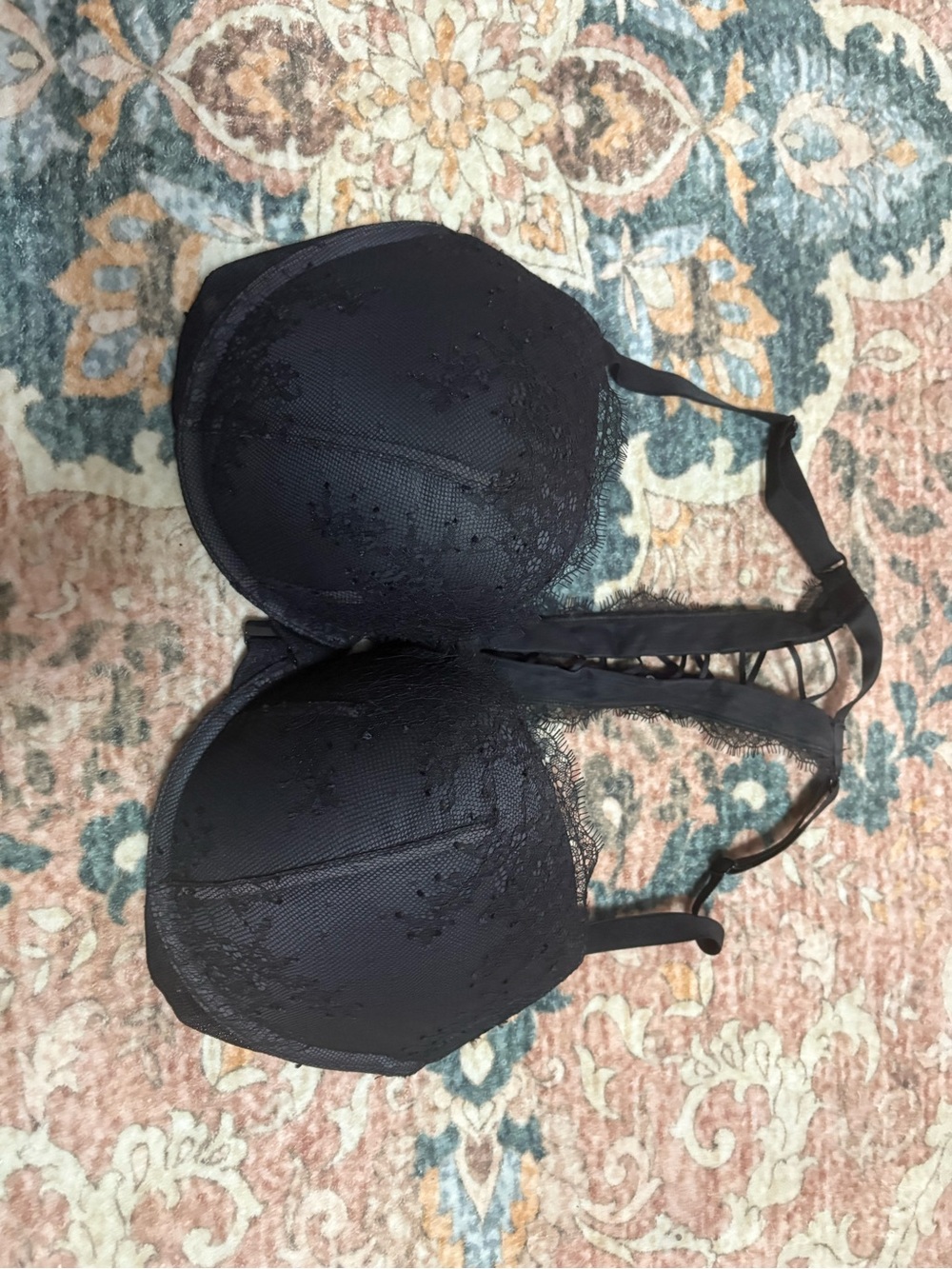 Victoria's Secret Black Lace Push-Up Bra with Strappy Back